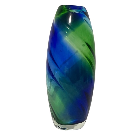 Contemporary blue green glass swirl vase gift modern collectible